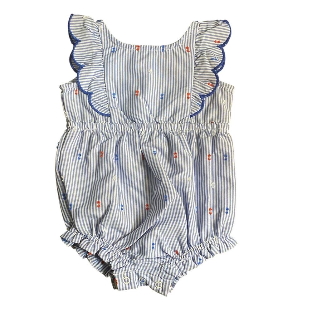 NWT Cat & Jack blue pin striped USA America scalloped tank baby bubble SIZE 0-3M